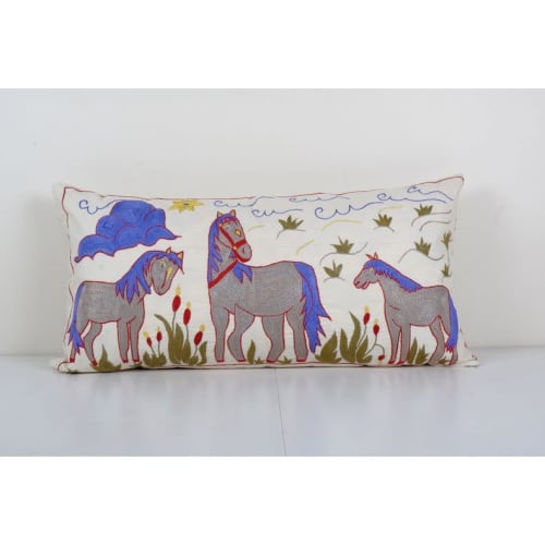 Suzani Horse Pictorial With Horse Design Pillow Case, Animal | Pillows by Vintage Pillows Store