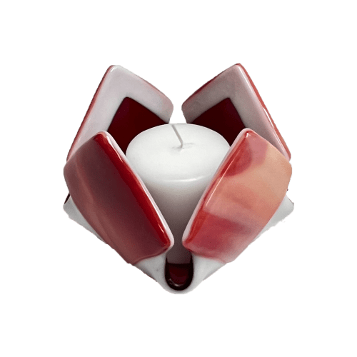 Red & White Opalescent Glass Candleholder | Candle Holder in Decorative Objects by Sand & Iron