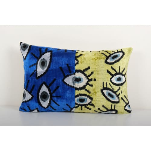 Handmade Patchwork Eye Ikat Velvet Pillow, Silk Lumbar | Linens & Bedding by Vintage Pillows Store