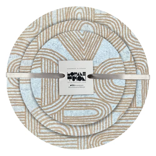 Trivet Set Merino Wool Felt 'Rake' Bamboo on Wool White | Coaster in Tableware by Lorraine Tuson