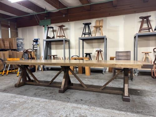 Handmade Hardwood Farmhouse Trestle Table, Custom Dining Table, USA made, 100% Solid Wood | Tables by Marco Bogazzi