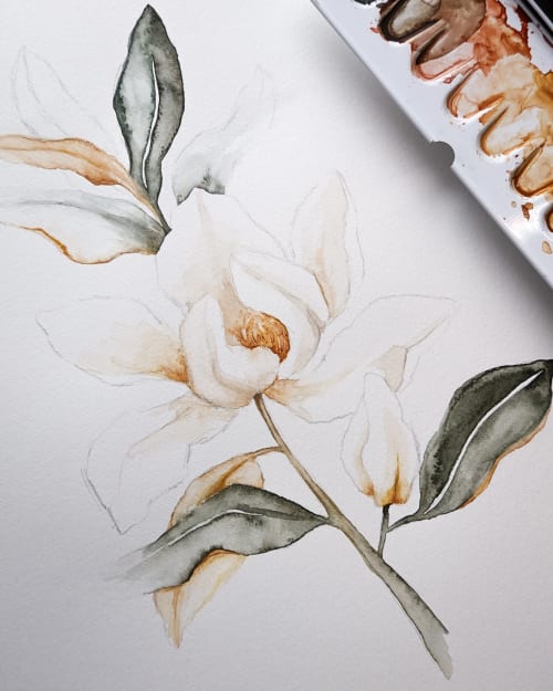 Magnolia Grandiflora 01 original watercolor | Paintings by Angele K