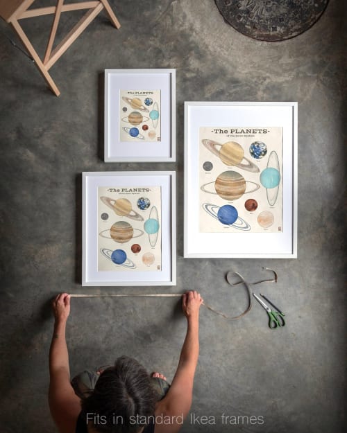 Solar System Planet Chart Art Print, Space Wall Art, Astronomy Decor for Kids Room | Prints in Paintings by The Ugly Cat Studio