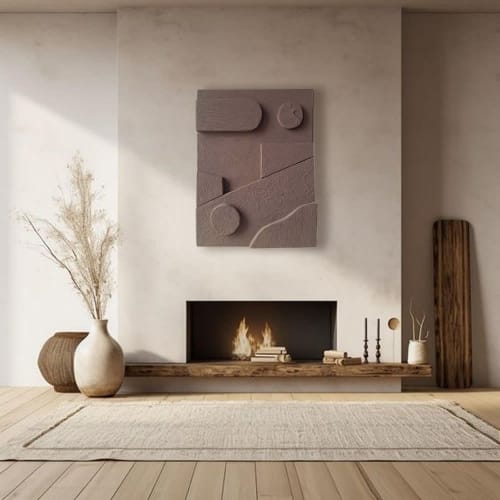 Modern Diptych Wall Art Set (2 Pieces) – Textured 3D Plaster Sculptures in Natural Brown, Minimalist Home Decoration & Housewarming Gift | Wall Sculpture in Wall Hangings by Vaiva Art Atelier