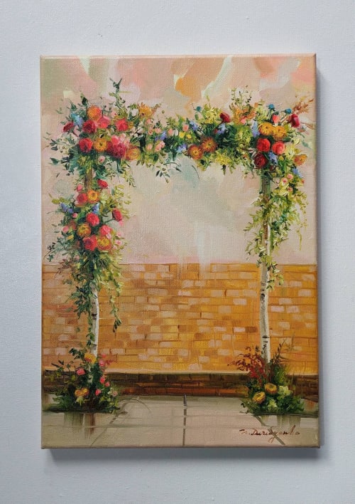 Bridal flowers arch painting original canvas art, Custom | Paintings by Natart