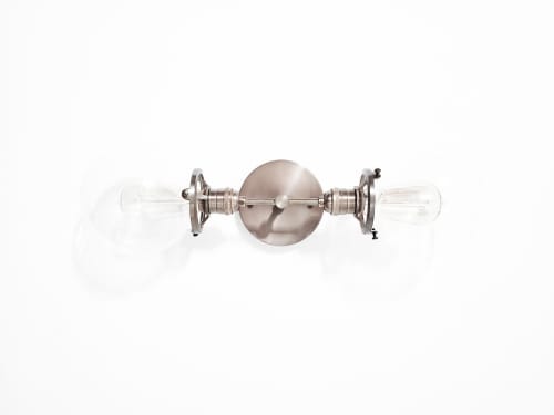 2-Arm Modern Antique Brass Wall Sconce Clear Glass Orbs | Sconces by Retro Steam Works