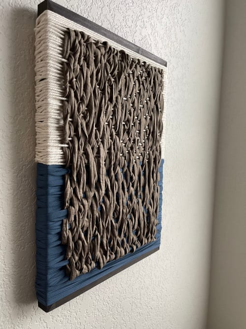 Woven Wall Tile- Green and Blue | Wall Sculpture in Wall Hangings by Mpwovenn Fiber Art by Mindy Pantuso