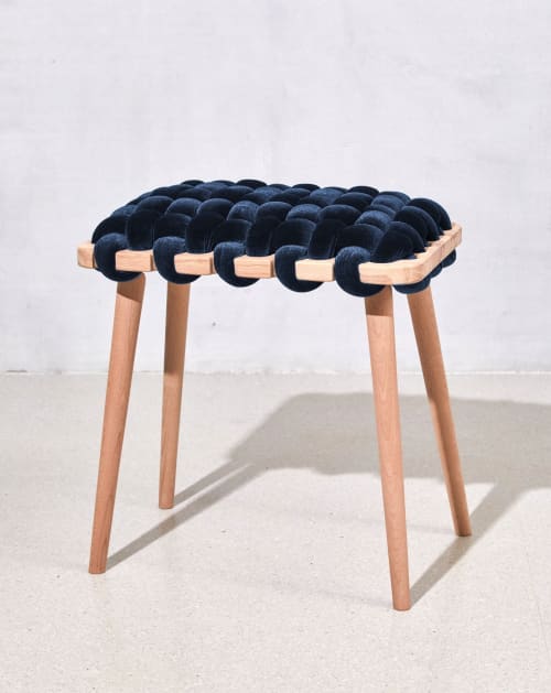 Midnight Blue Velvet Woven Stool | Chairs by Knots Studio