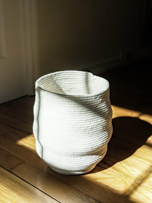 Uniquely Shaped Coiled Cotton Basket, Pot Basket, Modern Sto | Storage Basket in Storage by Damaris Kovach