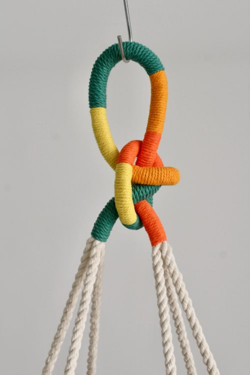 Modern Color Block Macrame Plant Hanger – 37” Handmade Boho Hanging Planter | Plants & Landscape by Freefille