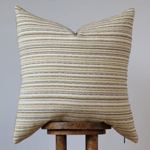 Beige Cotton with Brown, Yellow, Grey Stripes 24x24 | Pillows by Vantage Design