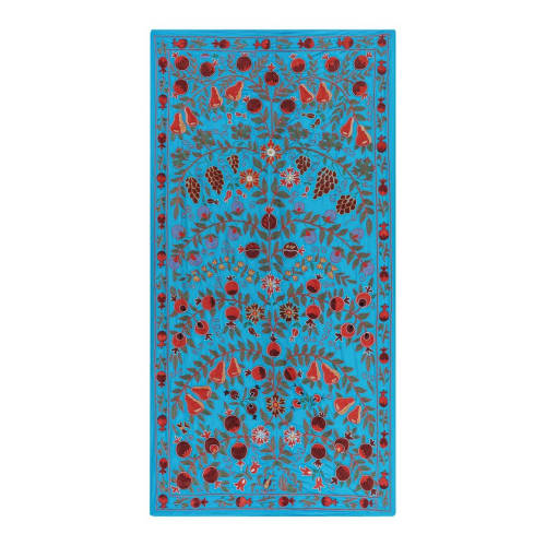 1960s Silk Suzani Blue Runner With Tree of Life Pattern, Vin