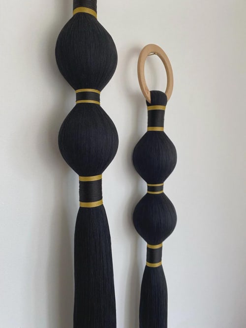 Black Gold Macrame Wall Hanging | Fiber Art Decor | Boho Wall Art | Ball Knot Tassel | Wall Hangings by İnanç Yılmaz