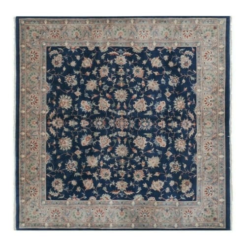 Vintage Blue Square Chinese Art Deco Rug - Modern Dining | Rugs by Vintage Pillows Store
