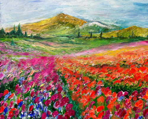 Flower Rows | Oil And Acrylic Painting in Paintings by Checa Art