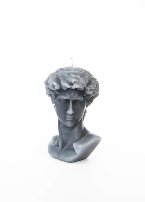 Grey  David Greek Head Candle - Roman Bust Figure | Decorative Objects by Agora Home