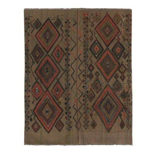1980s Vintage Turkish Kilim Flat Weave Area Rug 5'3'' x 6'1' | Rugs by Vintage Pillows Store