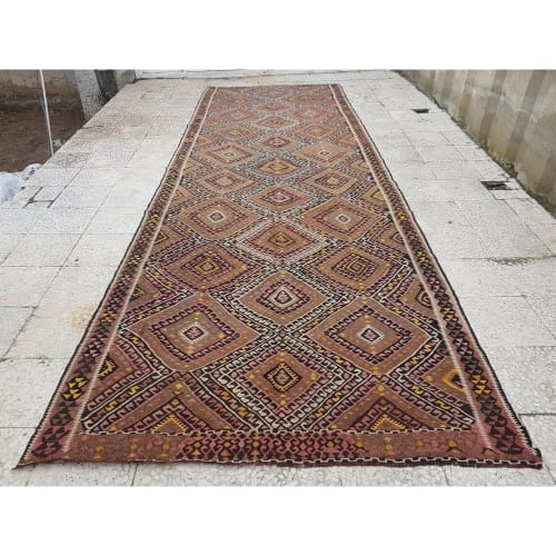 Vintage Handwoven Muted Color Oushak Kilim Rug Runner Wide | Rugs by Vintage Pillows Store