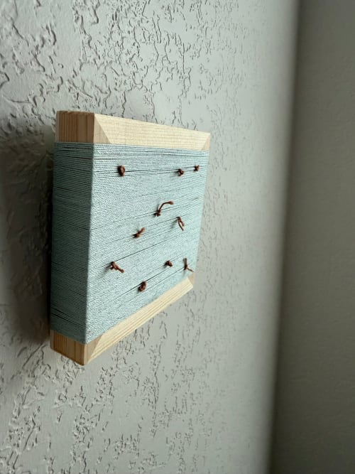 Mini Woven Tile - String Theory- Mint snd Beige #1 | Wall Sculpture in Wall Hangings by Mpwovenn Fiber Art by Mindy Pantuso
