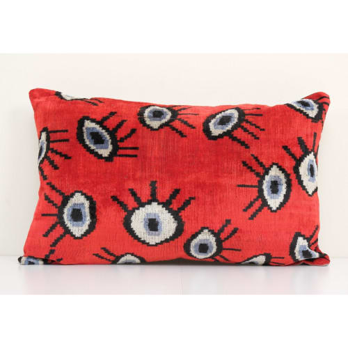 16" x 24" Ikat Eye Red Pillow Pillow Cover - Silk Ethnic | Linens & Bedding by Vintage Pillows Store
