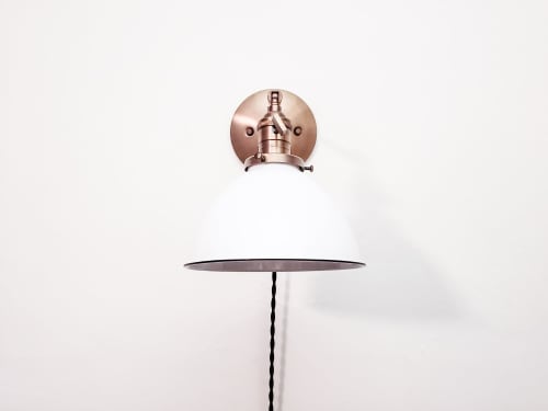 Swing Arm Bedside Reading Wall Light - Antique Brass & White | Sconces by Retro Steam Works