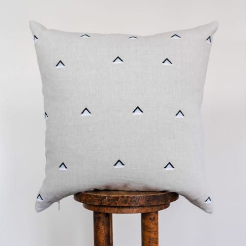 Black and White Triangles Printed on Natural Linen Pillow 22x22 | Pillows by Vantage Design