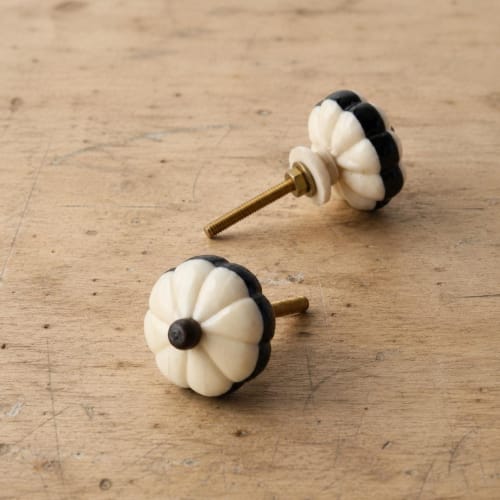 Black and White Bone Knob, Carved Flower Cabinet Drawer Pull, Shabby Chic Cupboard Hardware | Storage by IKKAZA