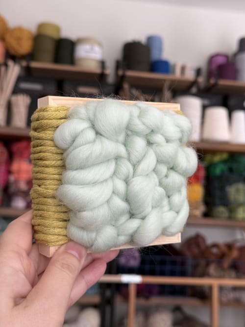 Mini Woven Tile - Green and Mint Fluff | Wall Sculpture in Wall Hangings by Mpwovenn Fiber Art by Mindy Pantuso