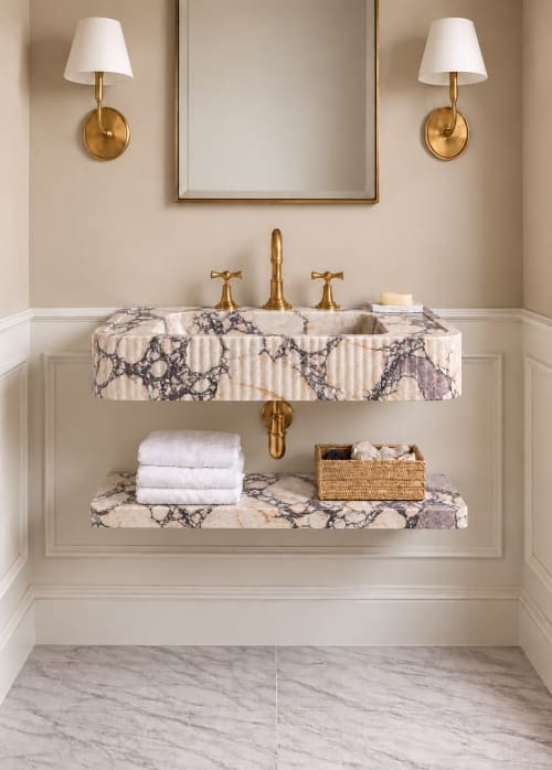 Calacatta Viola Marble Sink with Shelf | Water Fixtures by Vero Marble