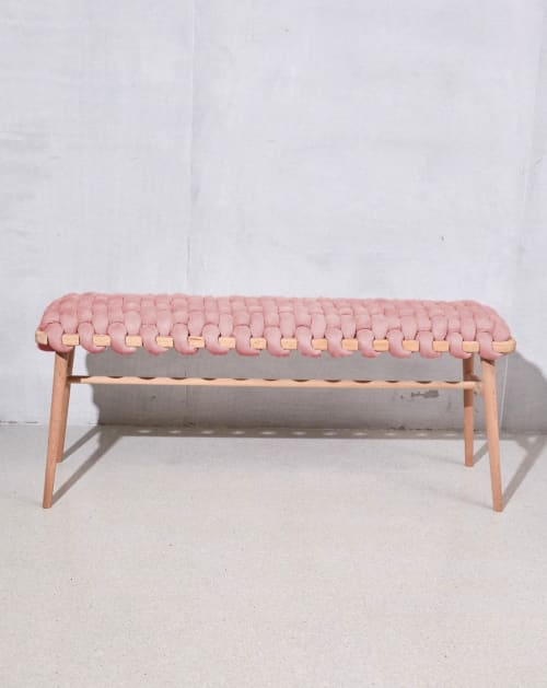 Rose Pink Vegan Suede Woven Bench | Benches & Ottomans by Knots Studio