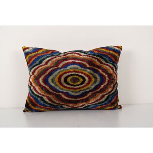 Velvet Cushions, Silk Lumbar Pillows, Blue Velvet Ikat Cushi | Pillows by Vintage Pillows Store