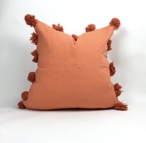 Orange pom pom pillow // orange pom pillow // neutral pom | Pillows by velvet + linen