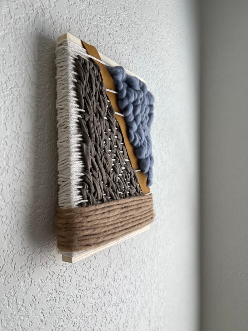 Woven Tile- Olive Green, Suede, Dusty Blue and Tan | Wall Sculpture in Wall Hangings by Mpwovenn Fiber Art by Mindy Pantuso