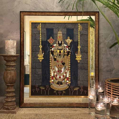 Lord Balaji Big Size Wall Artwork, Handmade Embroidered Beje | Wall Hangings by MagicSimSim