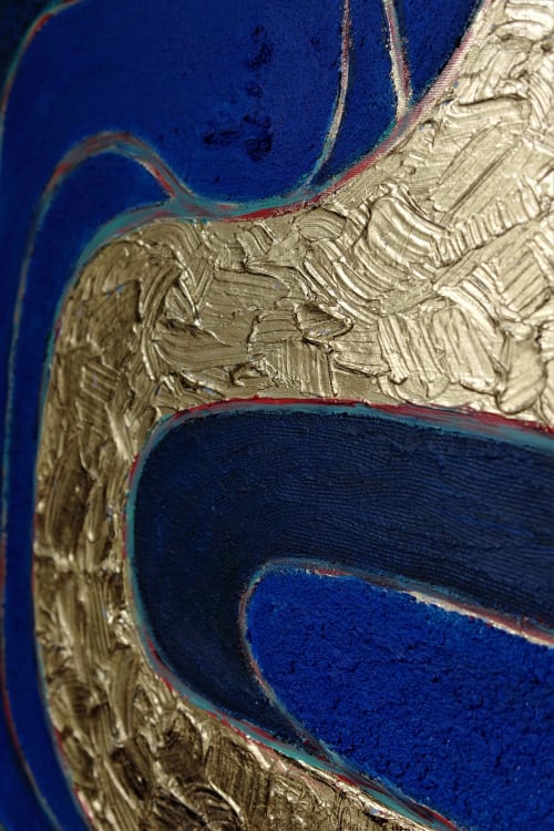 Gold 3d textured painting ultramarine blue canvas painting | Oil And Acrylic Painting in Paintings by Berez Art