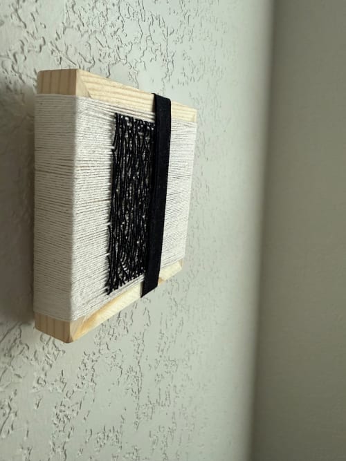 Mini Woven Tile - String Theory- Black and White #1 | Embroidery in Wall Hangings by Mpwovenn Fiber Art by Mindy Pantuso