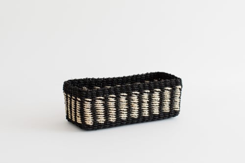 Abaca Storage Tray | Black + White band | Storage Basket in Storage by NEEPA HUT