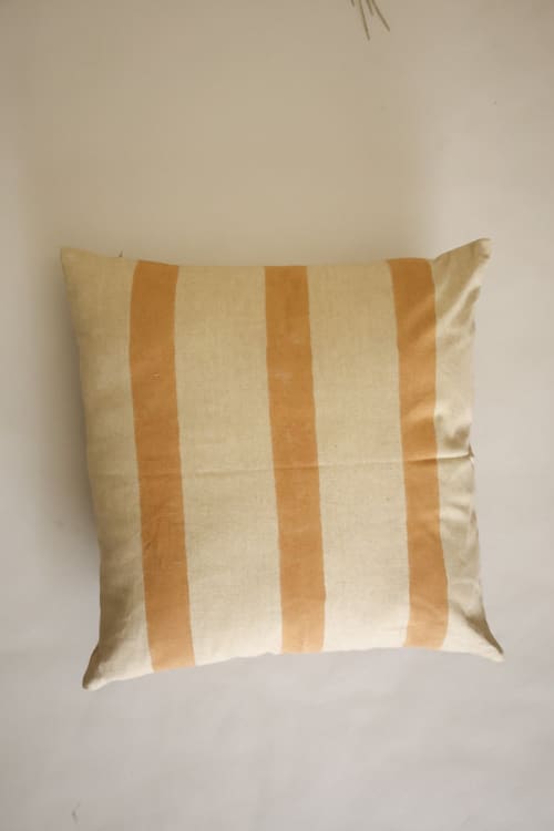 Oh! Stripes (Ochre) Block Print Pillow | Pillows by Ninéh