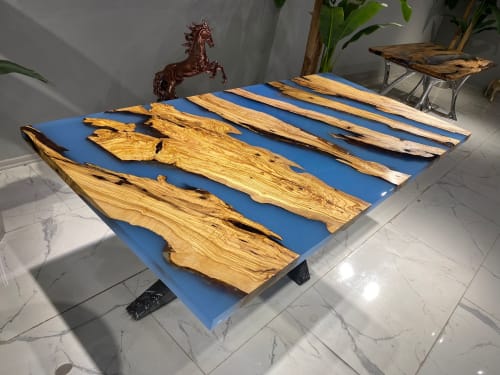 Blue Epoxy Table - Resin Dining Table - Blue Resin Table | Tables by Tinella Wood