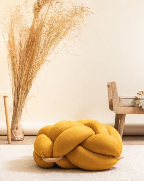 (L) Desert Yellow Vegan Suede Knot Floor Cushion | Pillows by Knots Studio