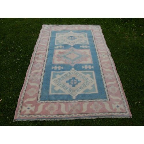 Vintage Turkish Kars Rug With Rich Border - Dining Room | Rugs by Vintage Pillows Store
