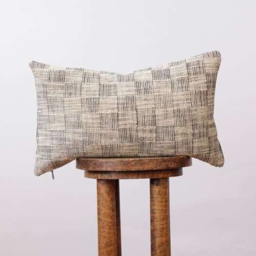 Cream & Charcoal Woven Lumbar Pillow 12x20 | Pillows by Vantage Design