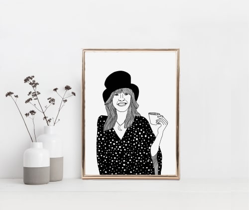Stevie Nicks Print, Stevie Nicks Drinking Tea | Wall Hangings by Carissa Tanton