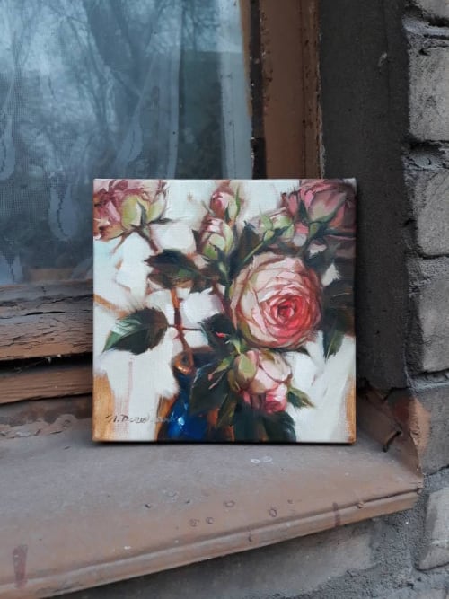 Roses flowers oil painting, Original canvas art Floral | Paintings by Natart
