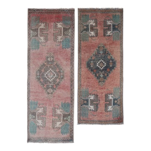 Pair of Vintage Turkish Oushak Yastik Scatter Rug | Rugs by Vintage Pillows Store