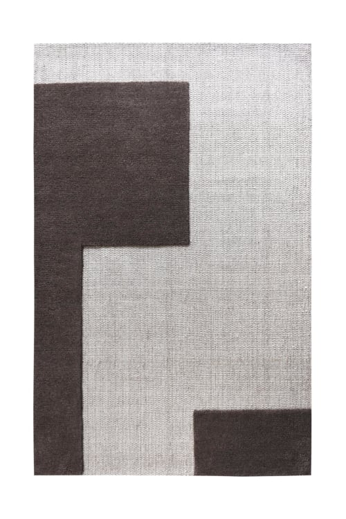 Modern Handmade Wool Area Rug, Abstract Geometric Carpet, Ivory Brown Minimalist Rug, Contemporary Living Room Floor Decor | Rugs by Swiflo