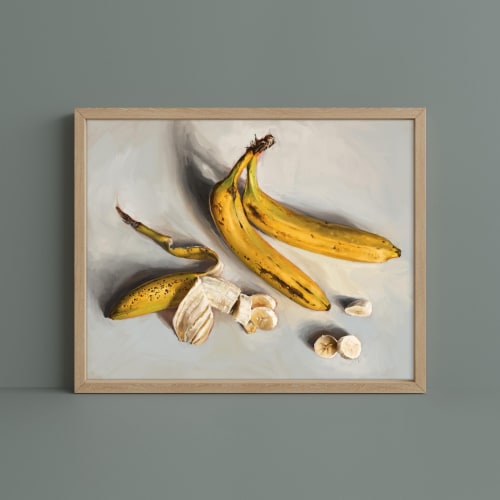 Spotted Banana Still Life Art Print, Kitchen Fruit Wall Art, Giclée Paper Painting | Prints by The Ugly Cat Studio