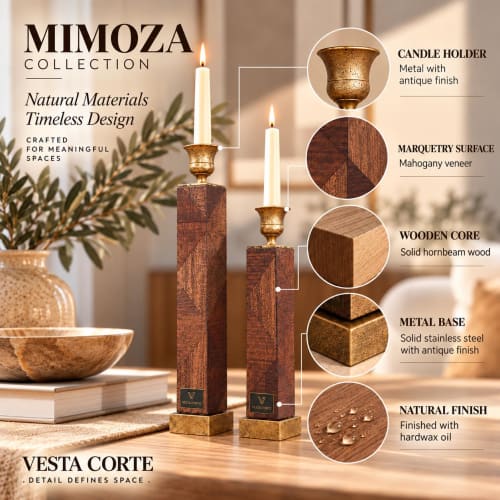 Handmade Candle Holders Set of 2, Wooden Candlesticks, Modern Geometric Home Decor, Housewarming Gift | Decorative Objects by Vesta Corte