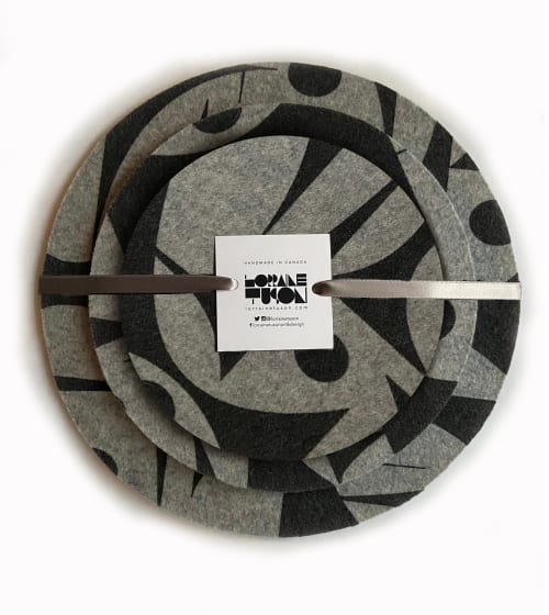 Trivet Set Merino Wool Felt 'Geo Jazz' Grey | Coaster in Tableware by Lorraine Tuson