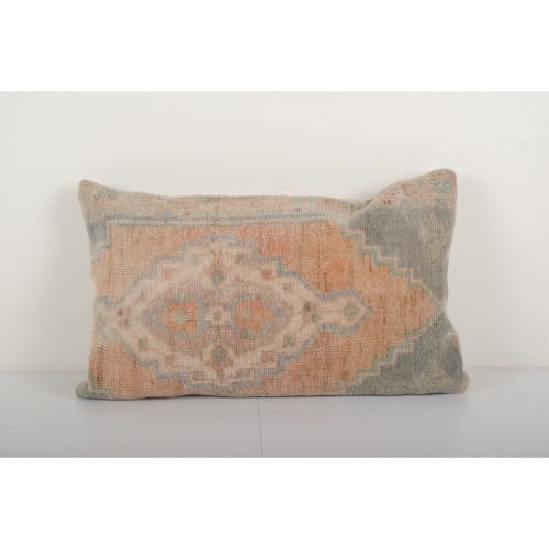 Muted Wool Carpet Rug Pillow, Faded Ethnic Turkish Yastik | Pillows by Vintage Pillows Store